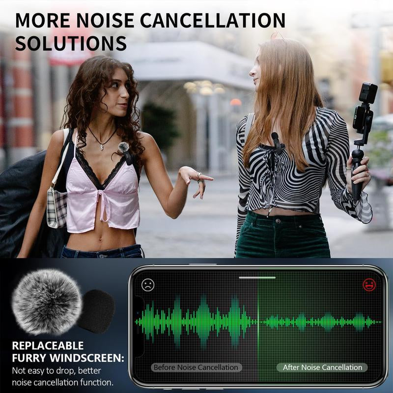 2 Mini Microphones with Clearer Audio for Video Recording, Interview, Vlog,Noise Reduction Device Noise Cancellation Stereo Wireless Vlogging Tools Handheld Mic Microfono Minimic
