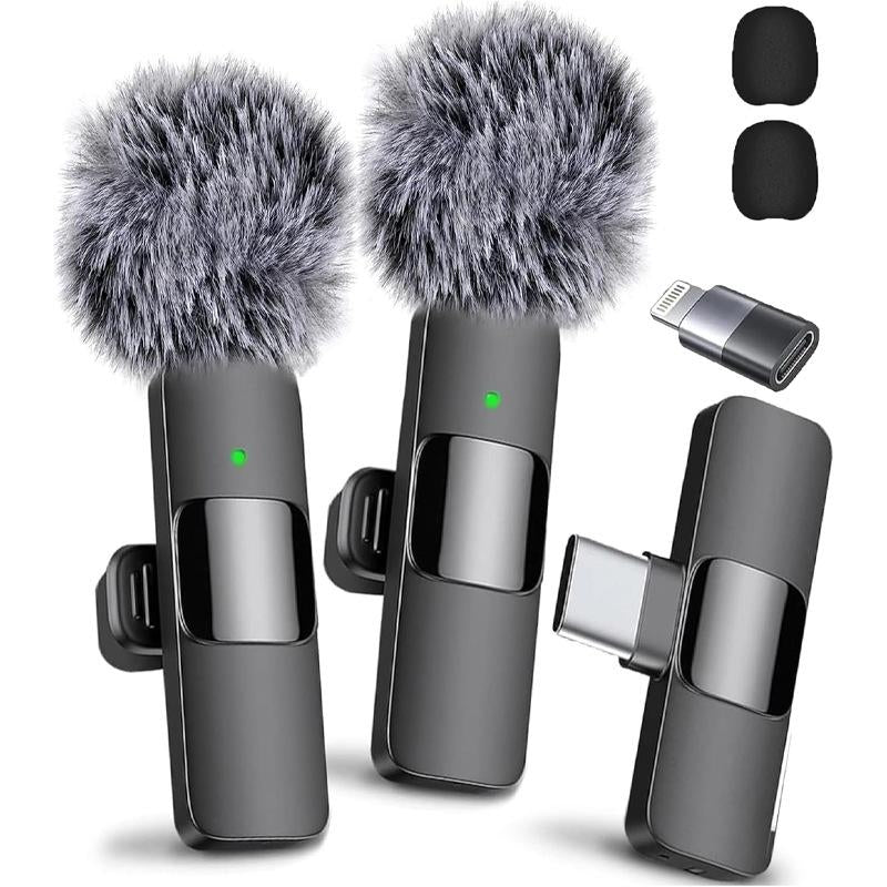 2 Mini Microphones with Clearer Audio for Video Recording, Interview, Vlog,Noise Reduction Device Noise Cancellation Stereo Wireless Vlogging Tools Handheld Mic Microfono Minimic